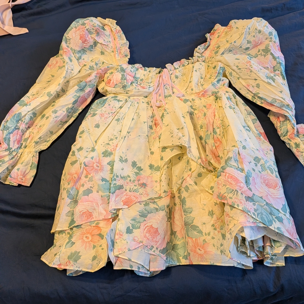 Floral Selkie Party Ever After Dress with Puff Sleeves - Picture 2 of 5